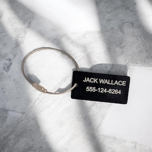 Custom Engraved Backpack Tag — Personalized Aluminum ID Tag, Steel Cable Loop, Outdoor Gear Label, Military Bag Tag, Hiking Gift