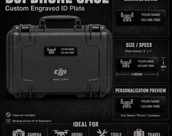 ID-plaat van DJI-dronekoffer, op maat gegraveerd 3x1 uitrustingslabel, gepersonaliseerd naamplaatje dronekoffer – gegraveerd aluminium label met lijm van 3 m
