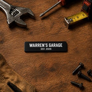 Personalized Garage Name Plate, Custom Workshop Sign, Engraved Aluminum Tool Box Label