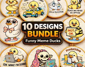 Funny Meme Duck Cross Stitch Pattern Bundle – 10 Beginner PDF Designs (Instant Download)