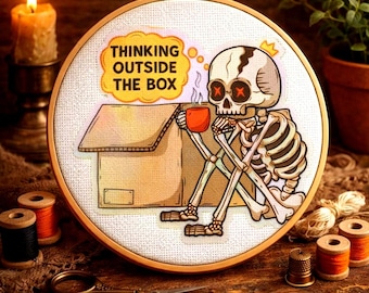 Skeleton Cross Stitch Pattern, Dark Humor Meme Embroidery Design (PDF Download)
