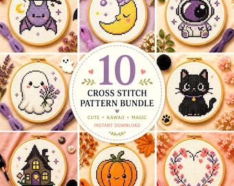 10 Kawaii Cross Stitch Patterns | Beginner Friendly Charts (PDF Download)