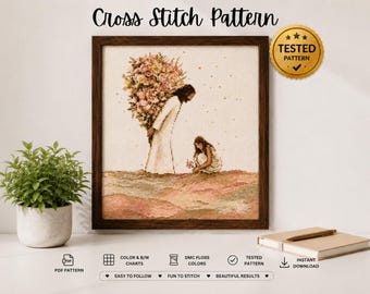 Patrón de punto de cruz de Jesús y la Niña en PDF / Diseño cristiano de punto de cruz / Patrón de bordado religioso / Descarga instantánea