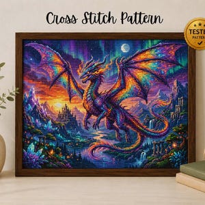 Bunter Fantasy Drache Kreuzstich Muster PDF, Drache Stickmuster, Mythischer Drache Kreuzstich, Instant Download