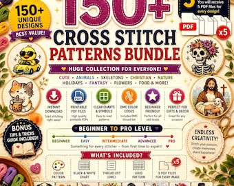 150+ Cross Stitch Patterns Bundle | Modern Needlework Collection (PDF Set)