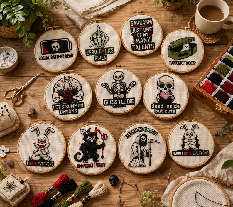 Spooky Meme Cross Stitch Patterns Bundle | Gothic Halloween Embroidery ...