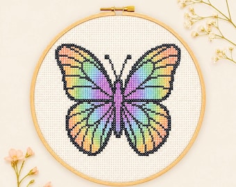 Butterfly Cross Stitch Pattern PDF | Pastel Modern Embroidery Design | Easy Beginner Chart