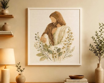 Kruissteekpatroon Jezus omarmen | Botanische muurkunst Faith (pdf-download)