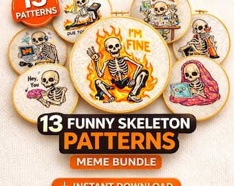 13 Funny Skeleton Cross Stitch Patterns Bundle (Digital Download)