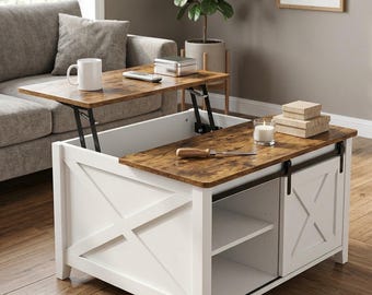 Lift Top Coffee Table with Hidden Storage | Rustic Farmhouse Square Table