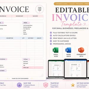 invoice template | Editable Small Business Invoice | Canva, Excel, Word & PowerPoint | A4 US Letter