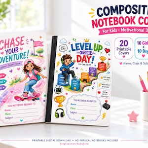 20 copertine motivazionali per quaderni per bambini, pacchetto stampabile (download digitale)