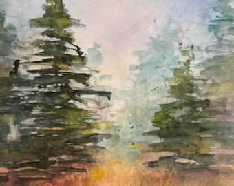 Between the Pines: Original Landscape Painting (8 x 8)
