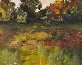 Early Autumn: Small Original Landscape Painting (5x5)