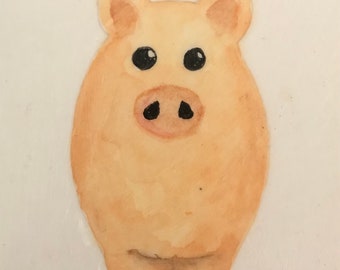 TINY 3 x 3 Pig Farm Animal Tiny Mixed Media Painting Watercolor