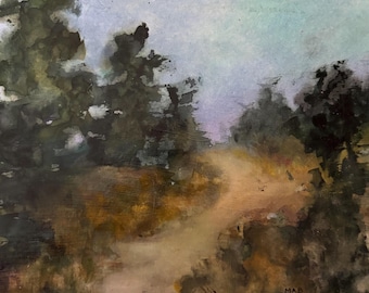 Abstract Landscape Painting: Mixed Media Original Art on Wood Panel