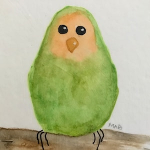 MINI 3 x 3 Peach Faced Lovebird Tiny Mixed Media Painting Watercolor Bird