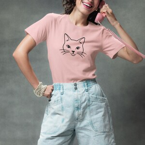 Minimalist Katzen Gesicht Shirt, Line Art Kitty T-Shirt, Tier Liebhaber Geschenk, Einfache Tier Grafik Bild 3
