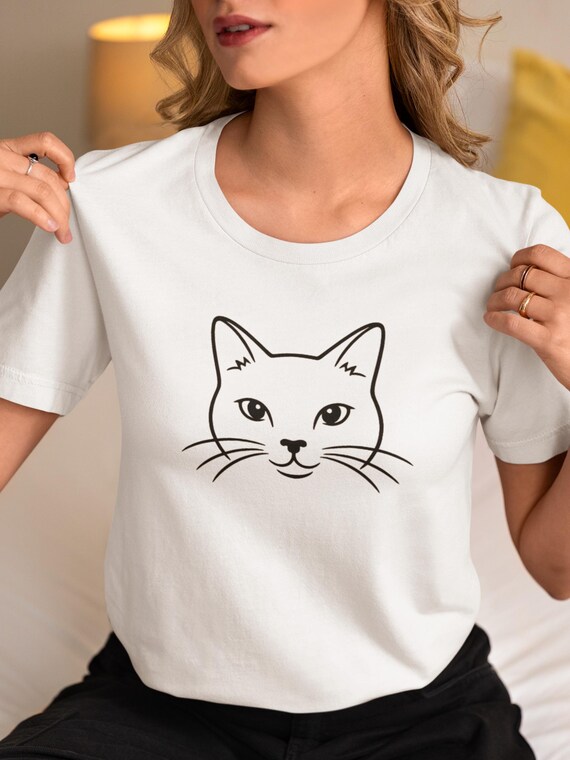 Minimal Cat Face Shirt, Line Art Kitty Tee, Pet Lover Gift, Simple Animal Graphic