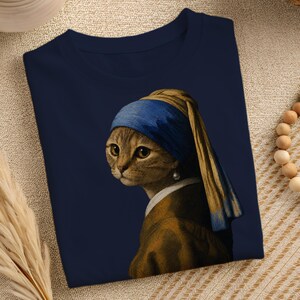 Mädchen mit dem Perlenohrring T-Shirt, Unisex, Vermeer-Katzenbild