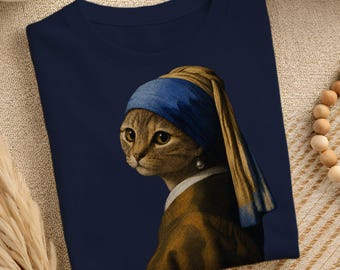 Mädchen mit dem Perlenohrring T-Shirt, Unisex, Vermeer-Katzenbild