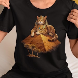 Ägyptische Katzenpyramide T-Shirt, altes Ägypten-Katzen-Grafik-T-Shirt, Vintage-Stil Unisex-Shirt