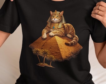 Ägyptische Katzenpyramide T-Shirt, altes Ägypten-Katzen-Grafik-T-Shirt, Vintage-Stil Unisex-Shirt