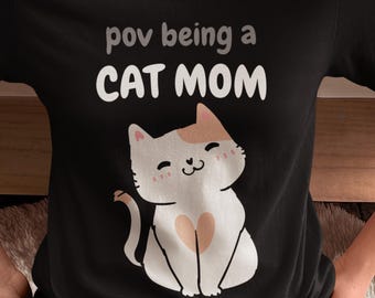 Katzen Mama Shirt, lustiges Geschenk für Katzenliebhaber, Minimal Kitty Tee, gemütliche Freizeitkleidung