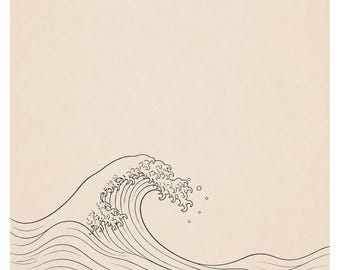 Minimalist Japanese Wave Line Art Printable, Neutral Beige Zen Wall Decor, Simple Ocean Poster, Wabi Sabi Print