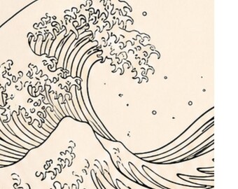 Japanese Wave Wall Art Printable, Minimalist Zen Decor, Neutral Beige Ocean Line Art, Wabi Sabi Japan Poster