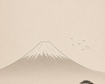 Minimalist Mount Fuji Wall Art Printable, Japanese Zen Decor, Wabi Sabi Japan Poster, Neutral Landscape Print
