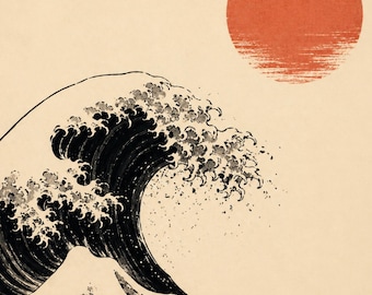 Minimalist Japanese Wave Print, Zen Ocean Wall Art, Japandi Decor, Neutral Aesthetic Poster, Digital Download