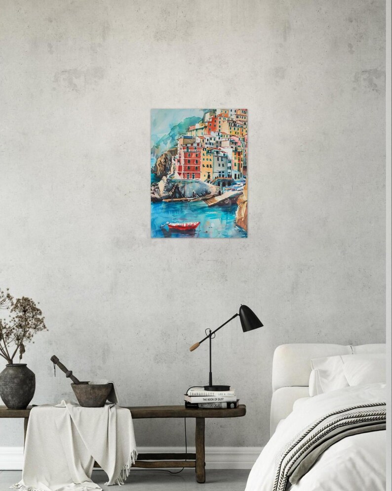 Italian Coastal Landscape Art Print | Watercolor Coastal Scene ...