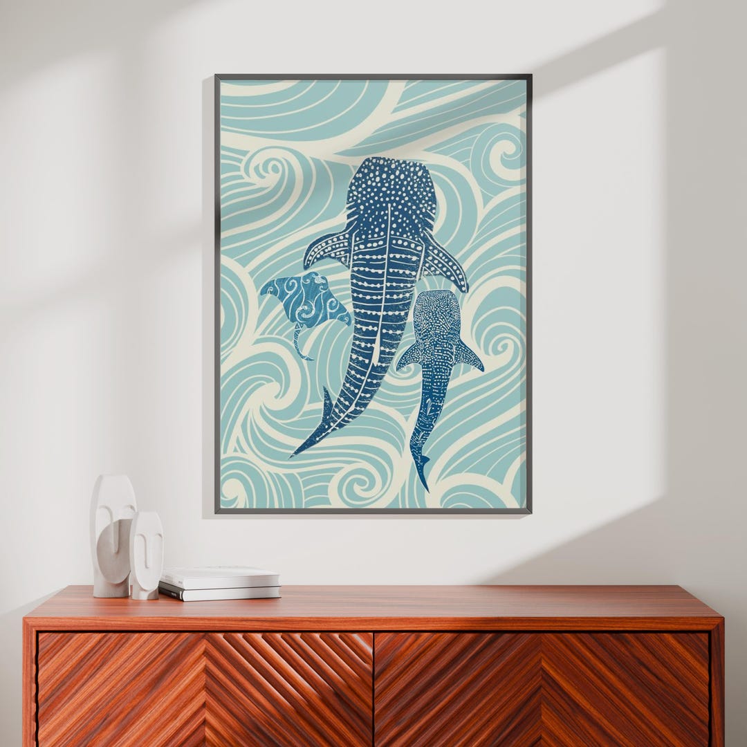 Whale Shark Poster, Marine Coastal Wall Art, Ocean Lover Gift, Premium ...