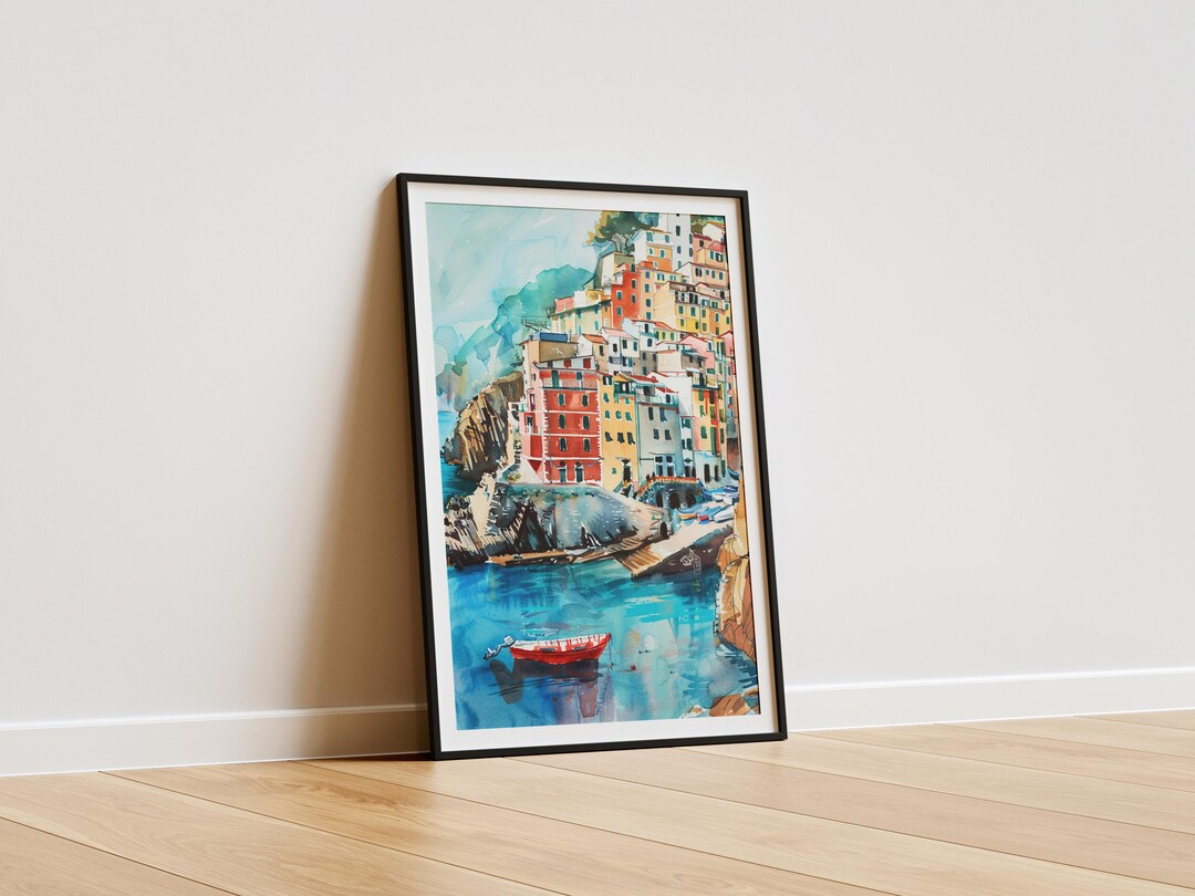 Italian Coastal Landscape Art Print | Watercolor Coastal Scene ...