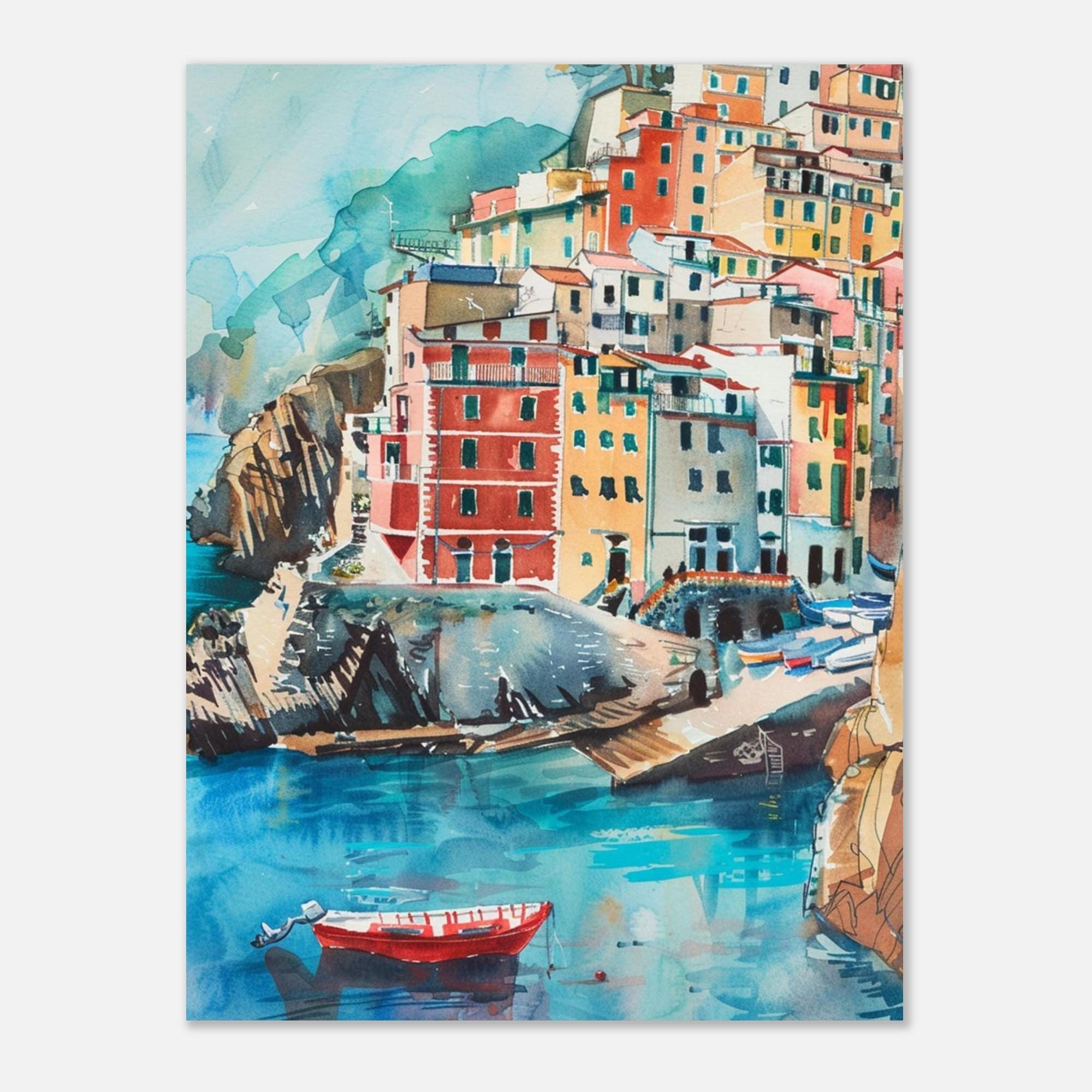 Italian Coastal Landscape Art Print | Watercolor Coastal Scene ...