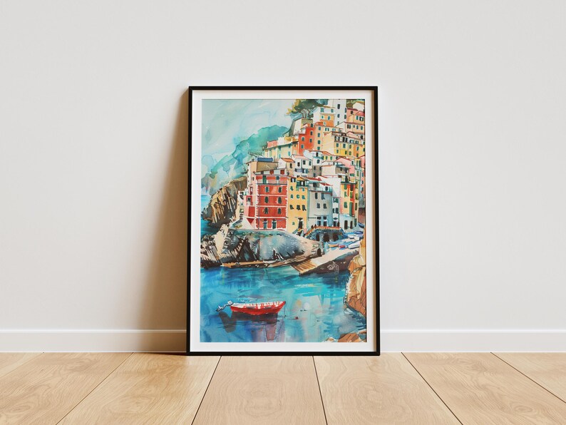 Italian Coastal Landscape Art Print | Watercolor Coastal Scene ...
