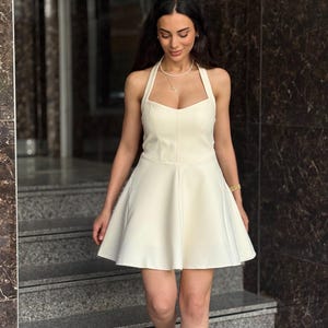 white corset skater dress Halter Neck Mini Dress, Ivory Dress, Bridal Shower Dress, Civil Wedding Dress, Rehearsal Dinner Dress, Bachelorette %0D%0AYKK%20zipper%20(known%20as%20the%20most%20durable%20and%20reliable%20zippers%20manufactured%20today) Size::26 (ADD +$10) white corset mini dress everyday basics White off Shoulder Dress,