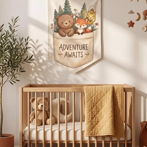 Adventure Awaits Bear Fox Pocket PNG, Woodland Camping Watercolor Art (Digital Download)