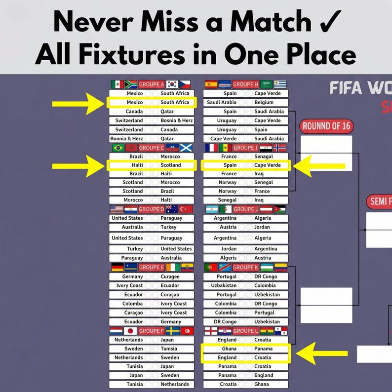 World Cup 2026 Schedule Planner Printable, Soccer Bracket Tracker, All