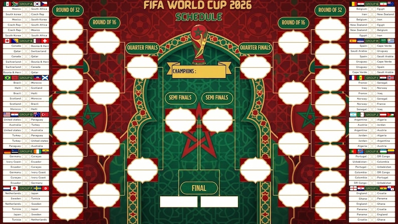 World Cup 2026 Planner Morocco Edition, Printable Football Tournament