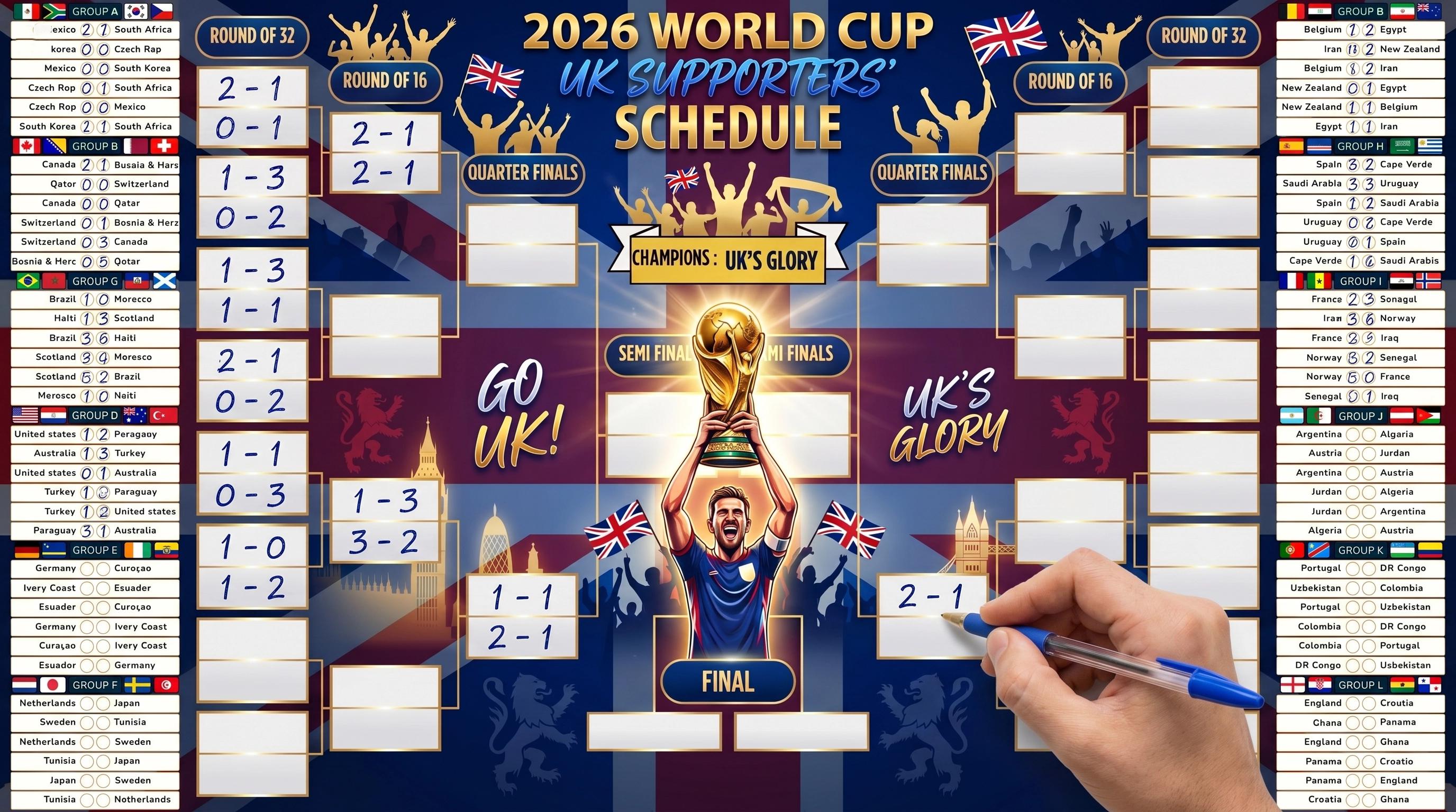 World Cup 2026 Planner UK Edition, Printable Football Tournament
