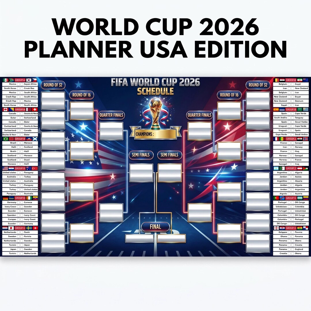 World Cup 2026 Planner USA Edition, Printable Football Tournament