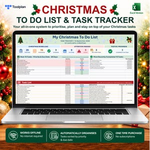 Christmas To Do List Spreadsheet | Automated Task Tracker | Microsoft Excel