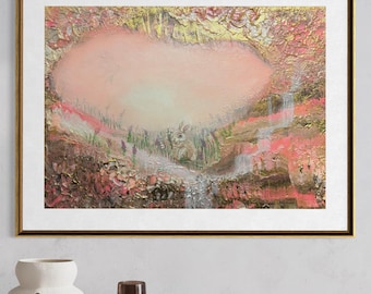 Verträumter Kunstdruck – Sanfte rosa Waldlandschaft, beruhigendes Naturdekor