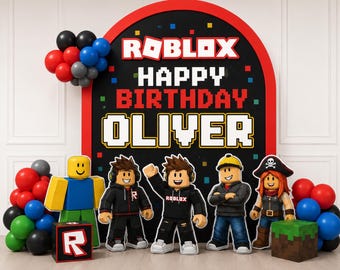 Roblox Birthday Decorations, Luxury Stage Backdrop, First Birthday Photobooth Props , Personalised Foam Cutouts