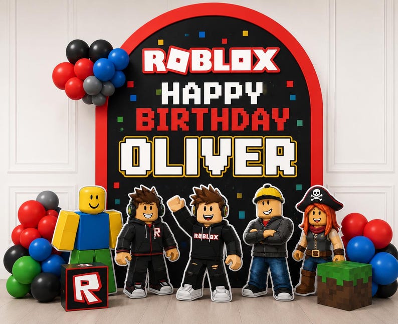 Roblox Birthday Decorations, Luxury Stage Backdrop, First Birthday Photobooth Props , Personalised Foam Cutouts Full Roblox Theme
