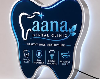 Benutzerdefinierte UV gedruckte Acryl-LED-Logo-Schild für Zahnärzte, von hinten beleuchtete Business Display, Aluminiumbeschilderung