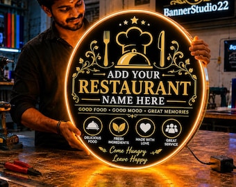Benutzerdefinierte LED Restaurant Schild, UV gedrucktes Acryl Aluminium Logo, Hintergrundbeleuchtung Business Display