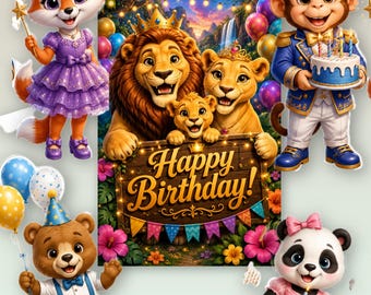 Jungle Safari Birthday Foam Board Cutouts, Lion, Zebra, Unicorn, Monkey Props
